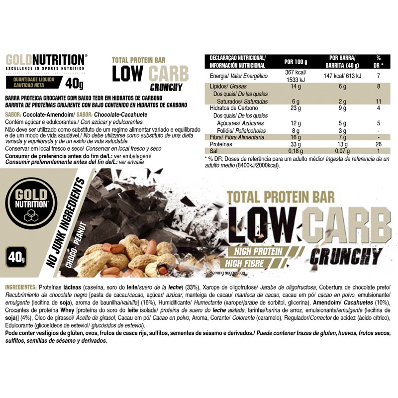 Gold Nutrition Total Protein Bar Low Carb Crunch 40g